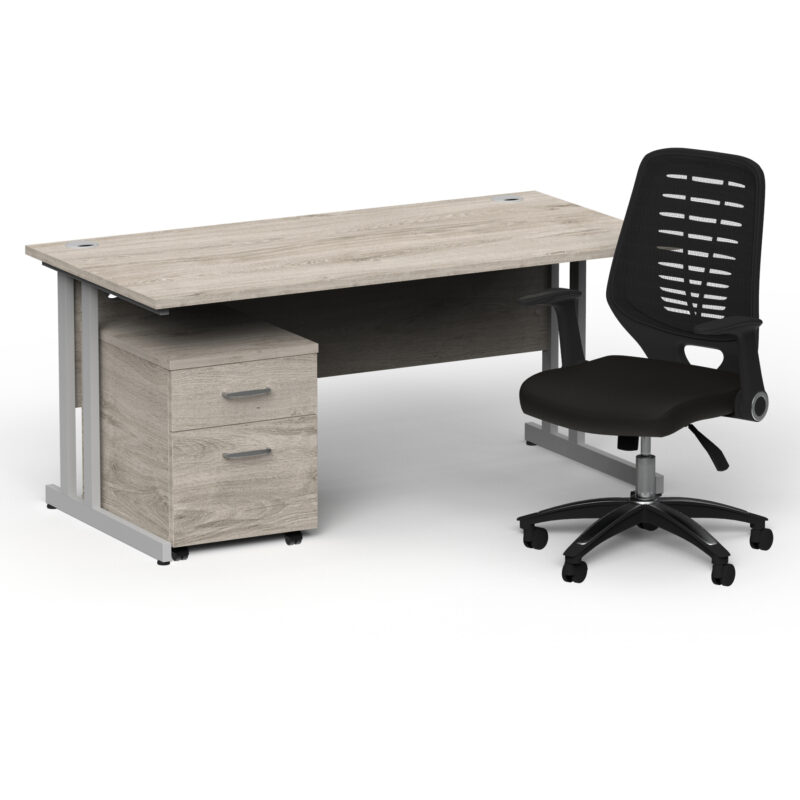 Pace 1600mm Cantilever Straight Desk With Mobile Pedestal and Croft Black Back Operator Chair - Image 11