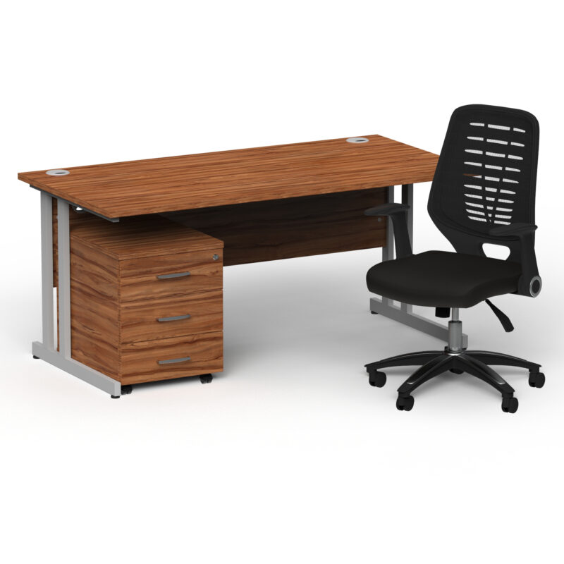 Pace 1600mm Cantilever Straight Desk With Mobile Pedestal and Croft Black Back Operator Chair - Image 19