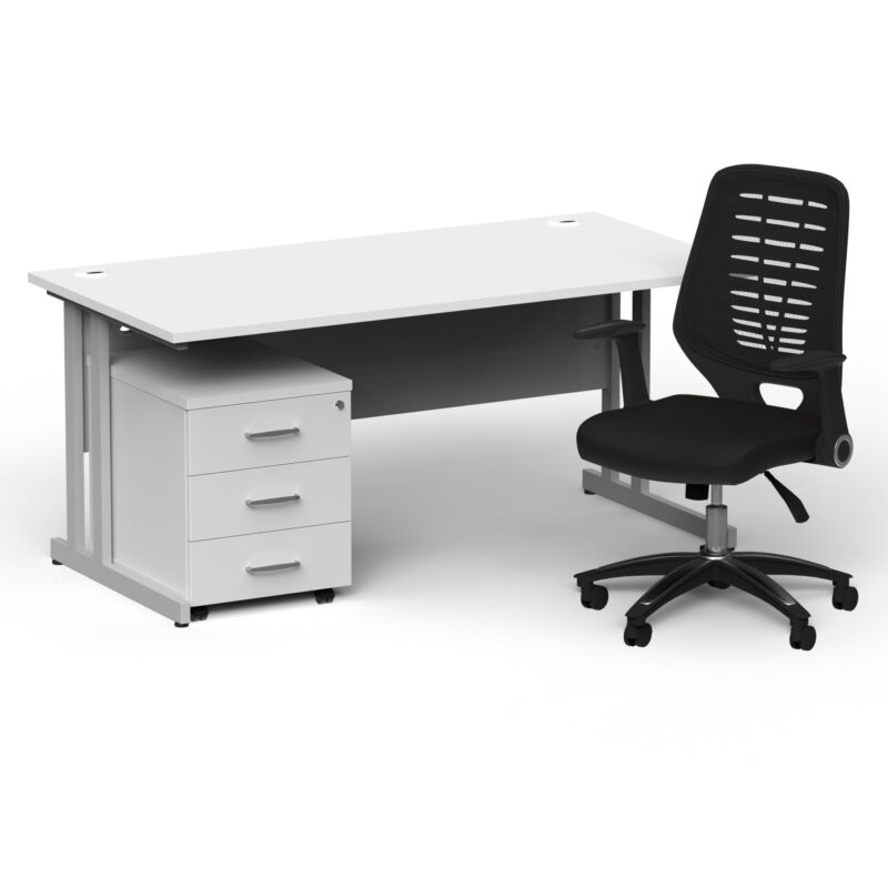 Pace 1600mm Cantilever Straight Desk With Mobile Pedestal and Croft Black Back Operator Chair - Image 21