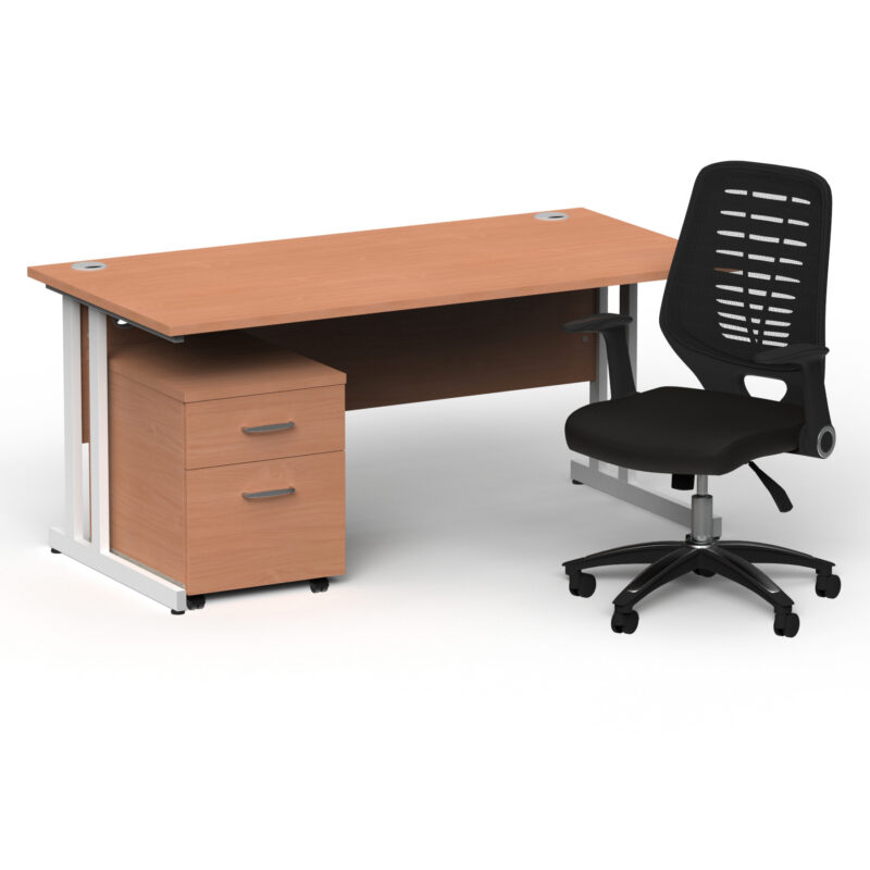 Pace 1600mm Cantilever Straight Desk With Mobile Pedestal and Croft Black Back Operator Chair - Image 25