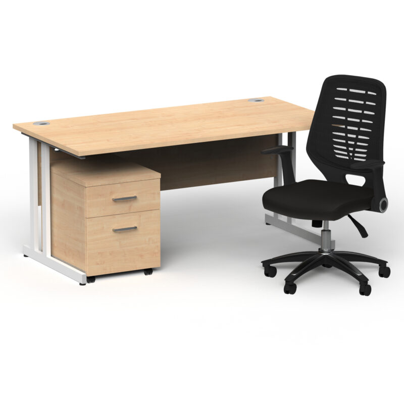 Pace 1600mm Cantilever Straight Desk With Mobile Pedestal and Croft Black Back Operator Chair - Image 27