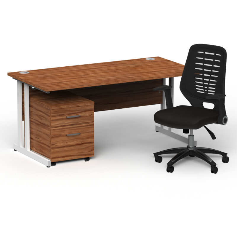 Pace 1600mm Cantilever Straight Desk With Mobile Pedestal and Croft Black Back Operator Chair - Image 31