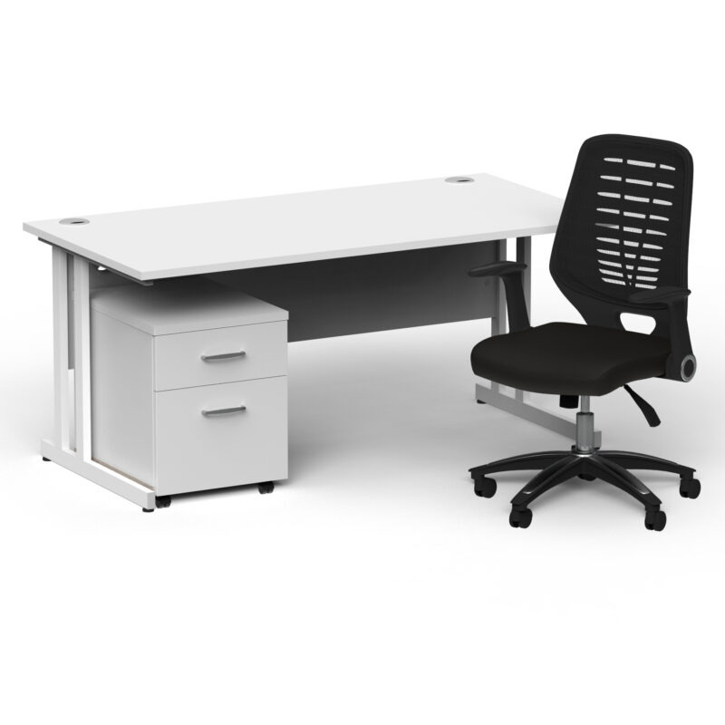 Pace 1600mm Cantilever Straight Desk With Mobile Pedestal and Croft Black Back Operator Chair - Image 33