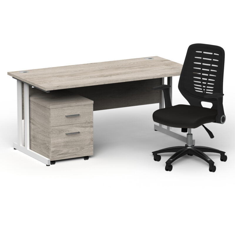 Pace 1600mm Cantilever Straight Desk With Mobile Pedestal and Croft Black Back Operator Chair - Image 35