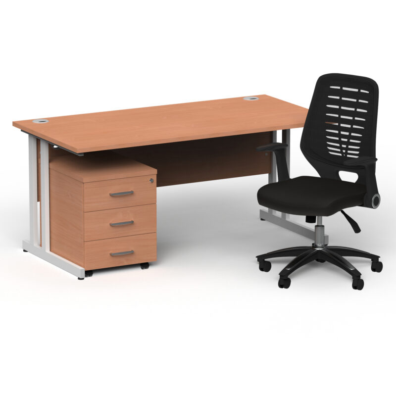 Pace 1600mm Cantilever Straight Desk With Mobile Pedestal and Croft Black Back Operator Chair - Image 37