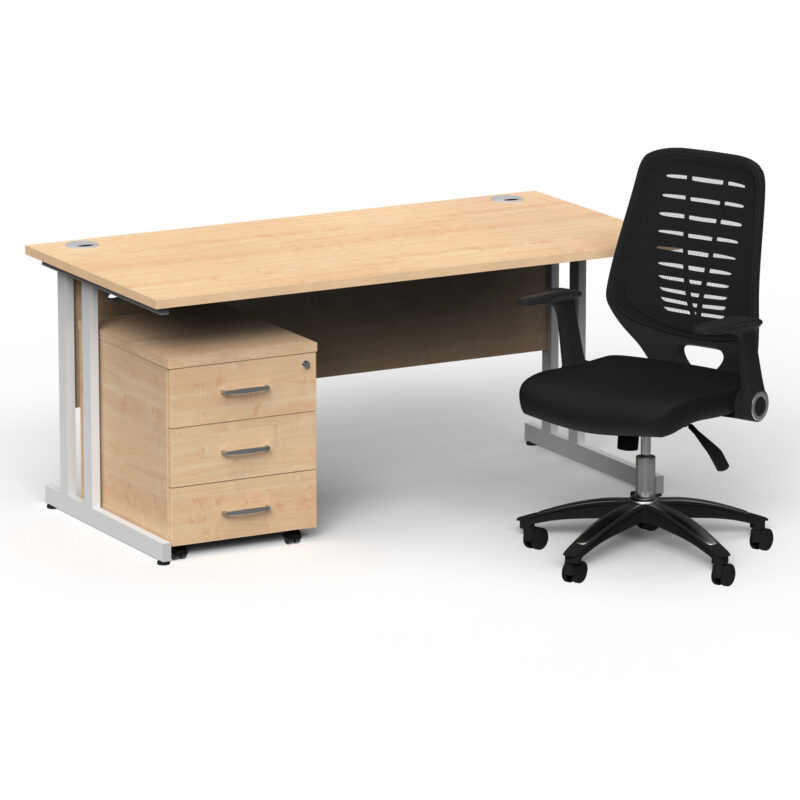 Pace 1600mm Cantilever Straight Desk With Mobile Pedestal and Croft Black Back Operator Chair - Image 39