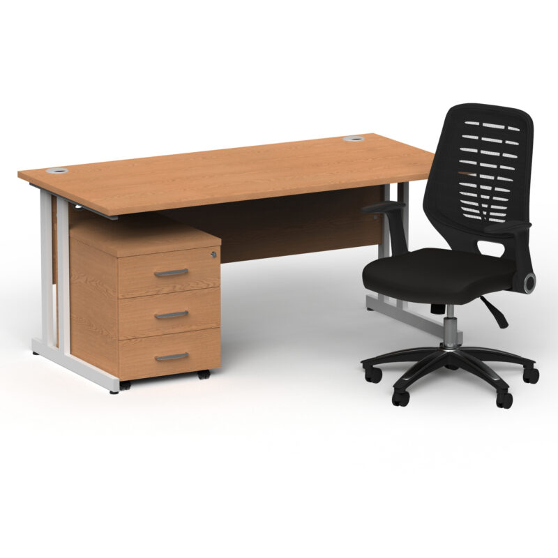 Pace 1600mm Cantilever Straight Desk With Mobile Pedestal and Croft Black Back Operator Chair - Image 41