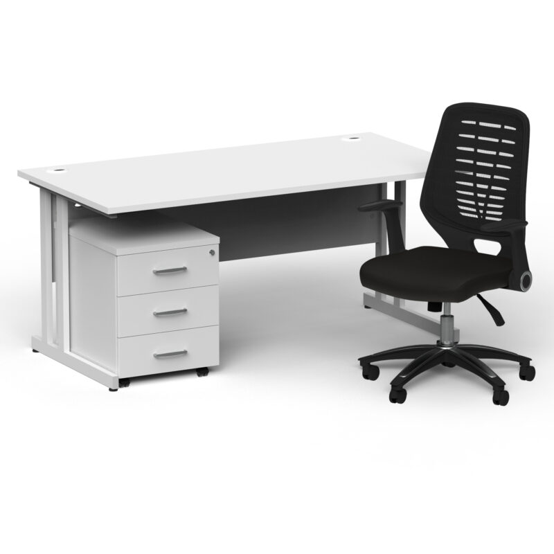 Pace 1600mm Cantilever Straight Desk With Mobile Pedestal and Croft Black Back Operator Chair - Image 45