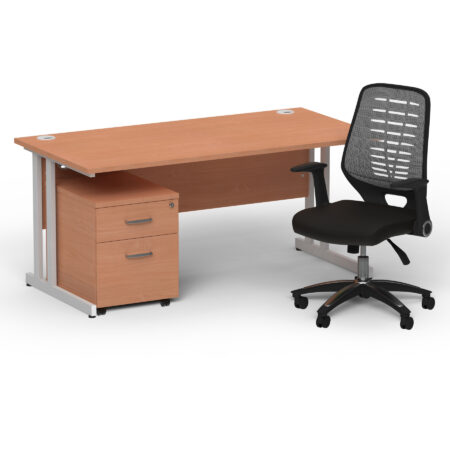 Pace 1600mm Cantilever Straight Desk With Mobile Pedestal and Croft Silver Back Operator Chair