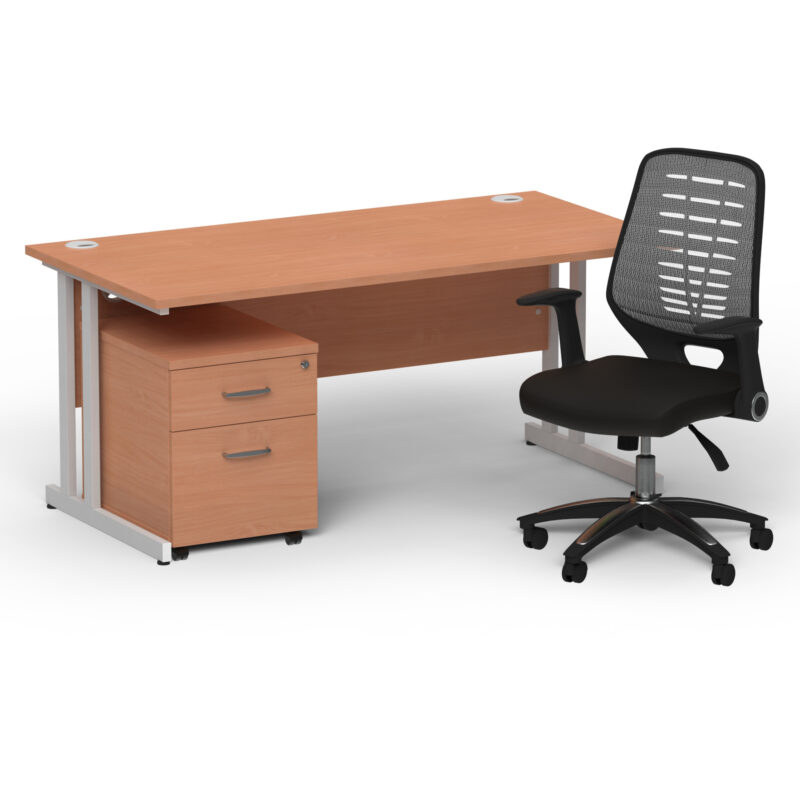 Pace 1600mm Cantilever Straight Desk With Mobile Pedestal and Croft Silver Back Operator Chair