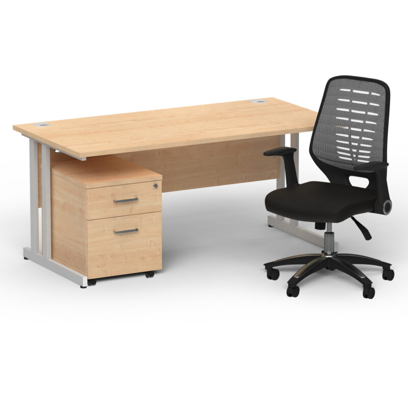 Pace 1600mm Cantilever Straight Desk With Mobile Pedestal and Croft Silver Back Operator Chair - Image 3