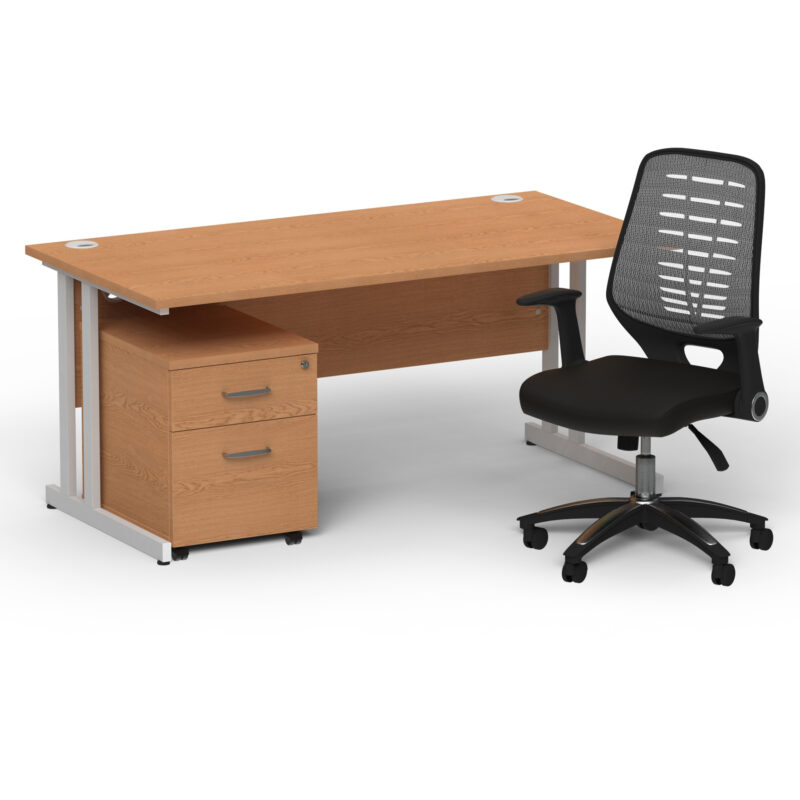 Pace 1600mm Cantilever Straight Desk With Mobile Pedestal and Croft Silver Back Operator Chair - Image 5