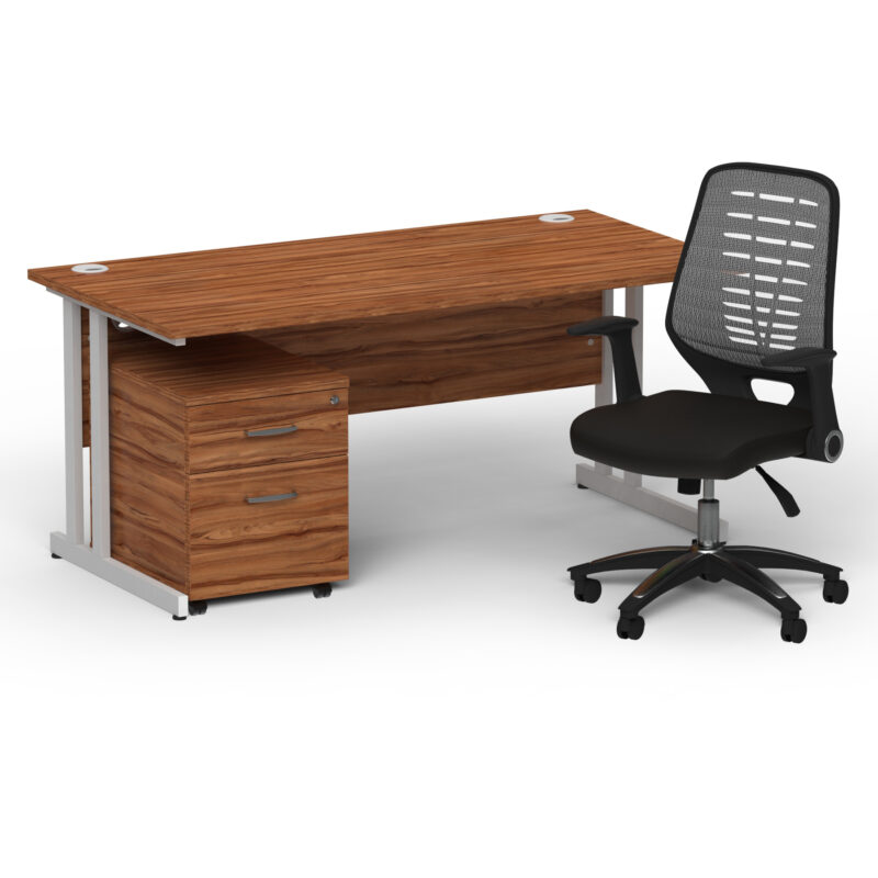Pace 1600mm Cantilever Straight Desk With Mobile Pedestal and Croft Silver Back Operator Chair - Image 7