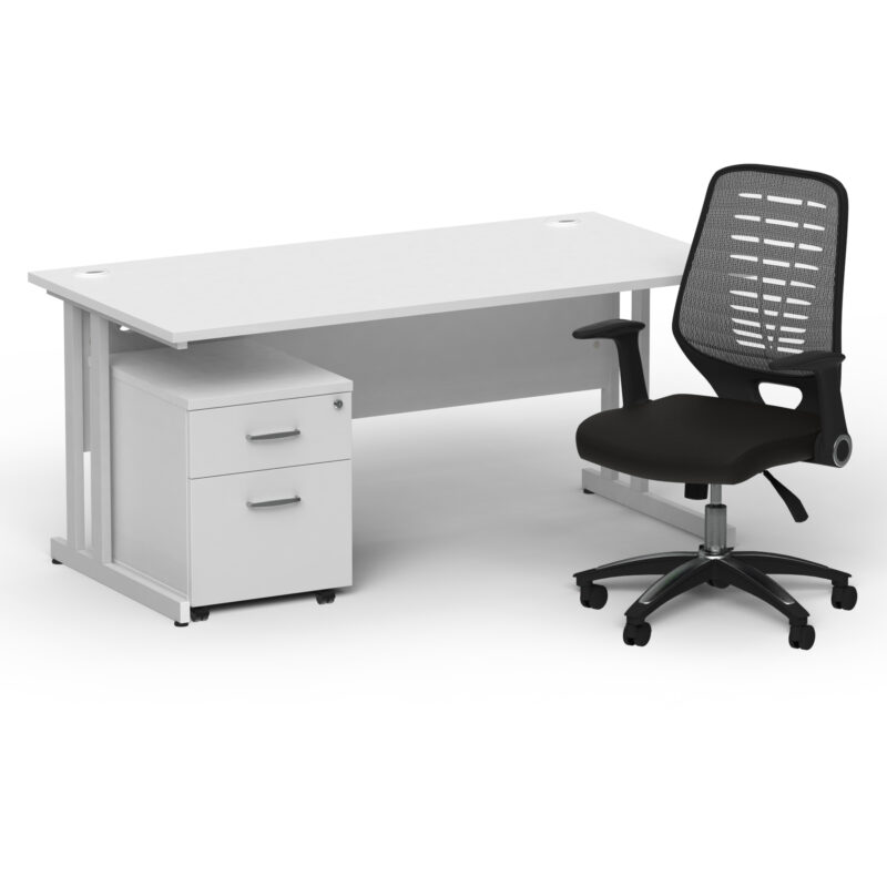 Pace 1600mm Cantilever Straight Desk With Mobile Pedestal and Croft Silver Back Operator Chair - Image 9