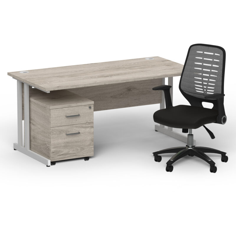 Pace 1600mm Cantilever Straight Desk With Mobile Pedestal and Croft Silver Back Operator Chair - Image 11