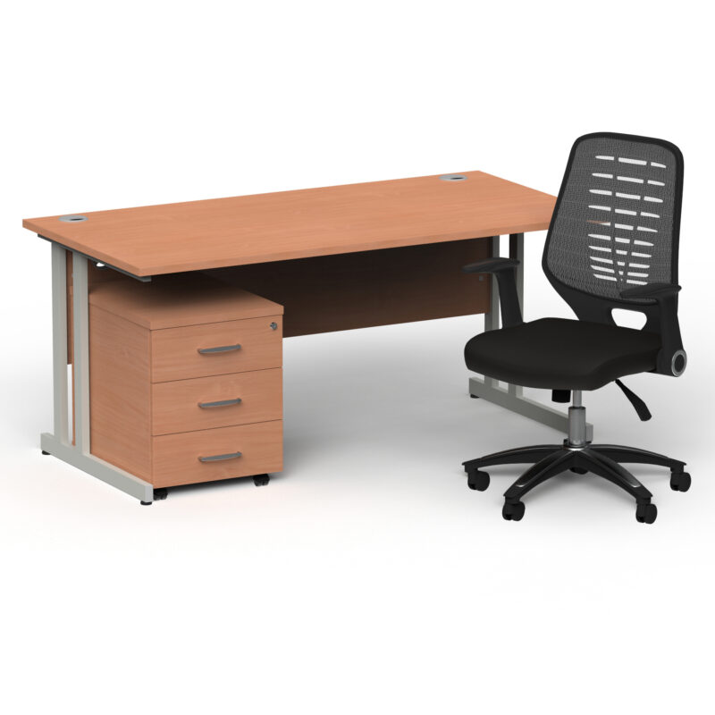 Pace 1600mm Cantilever Straight Desk With Mobile Pedestal and Croft Silver Back Operator Chair - Image 13