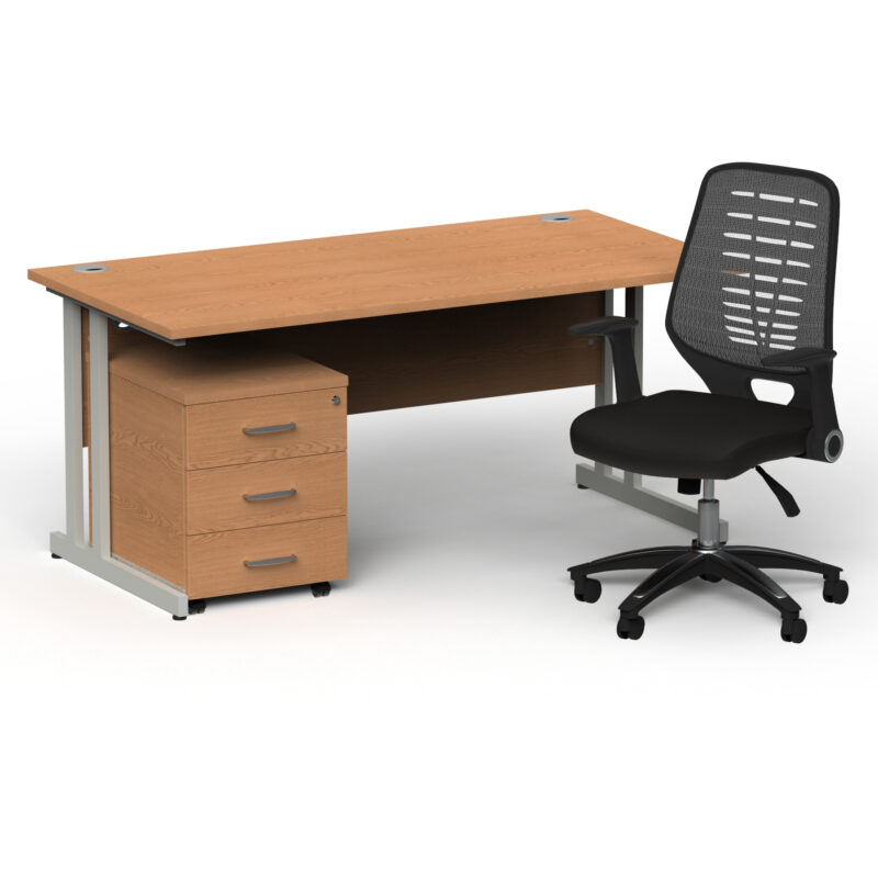 Pace 1600mm Cantilever Straight Desk With Mobile Pedestal and Croft Silver Back Operator Chair - Image 17