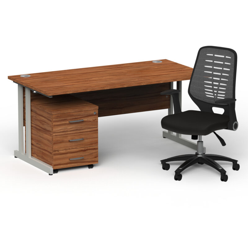 Pace 1600mm Cantilever Straight Desk With Mobile Pedestal and Croft Silver Back Operator Chair - Image 19