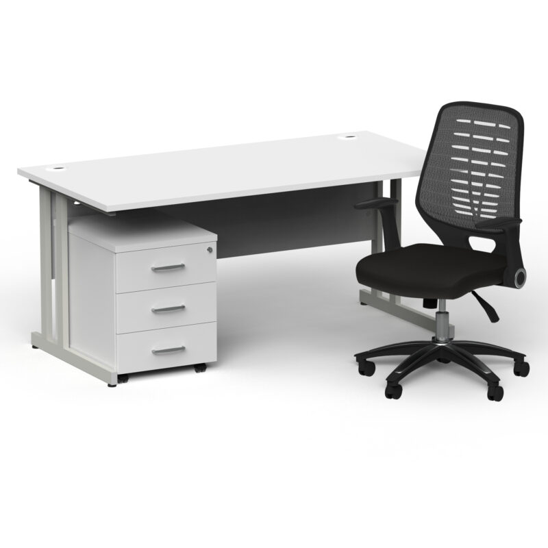 Pace 1600mm Cantilever Straight Desk With Mobile Pedestal and Croft Silver Back Operator Chair - Image 21