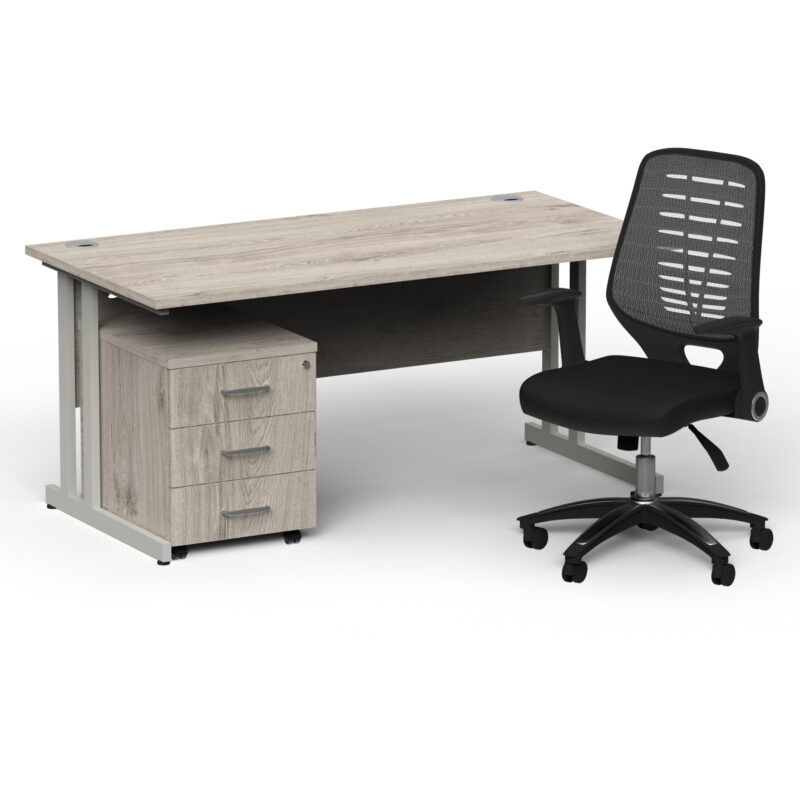 Pace 1600mm Cantilever Straight Desk With Mobile Pedestal and Croft Silver Back Operator Chair - Image 23