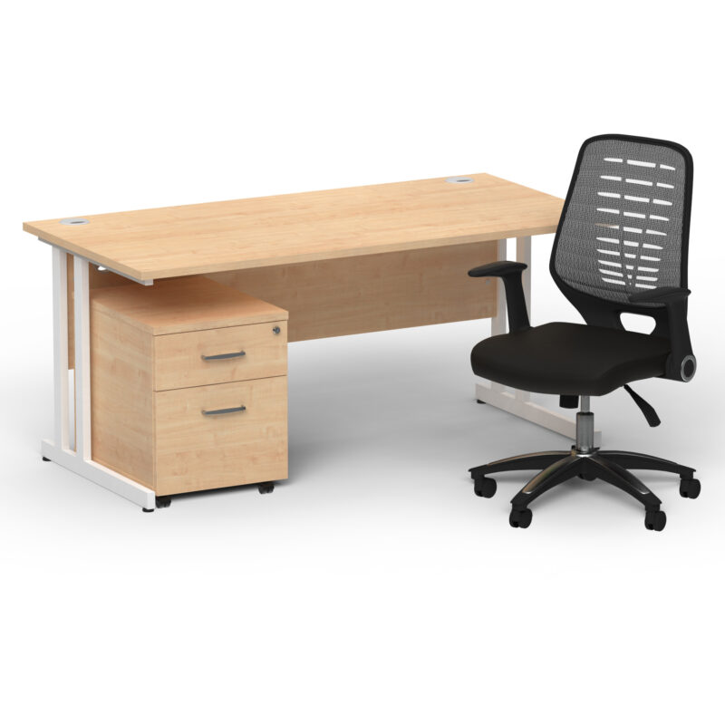 Pace 1600mm Cantilever Straight Desk With Mobile Pedestal and Croft Silver Back Operator Chair - Image 27