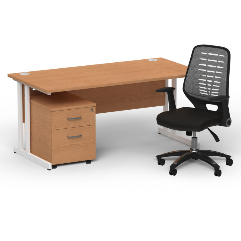 Pace 1600mm Cantilever Straight Desk With Mobile Pedestal and Croft Silver Back Operator Chair - Image 29