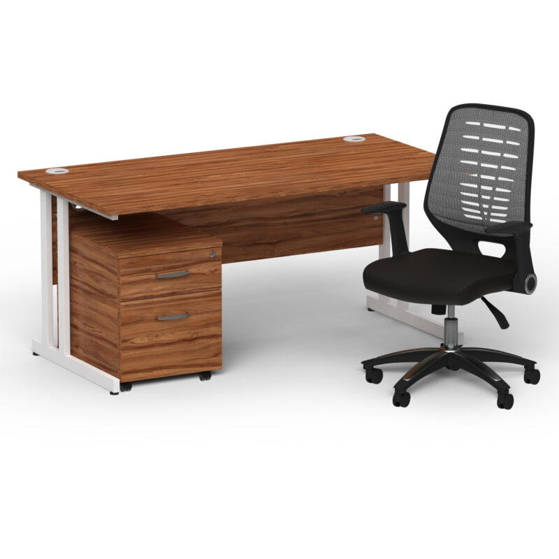 Pace 1600mm Cantilever Straight Desk With Mobile Pedestal and Croft Silver Back Operator Chair - Image 31