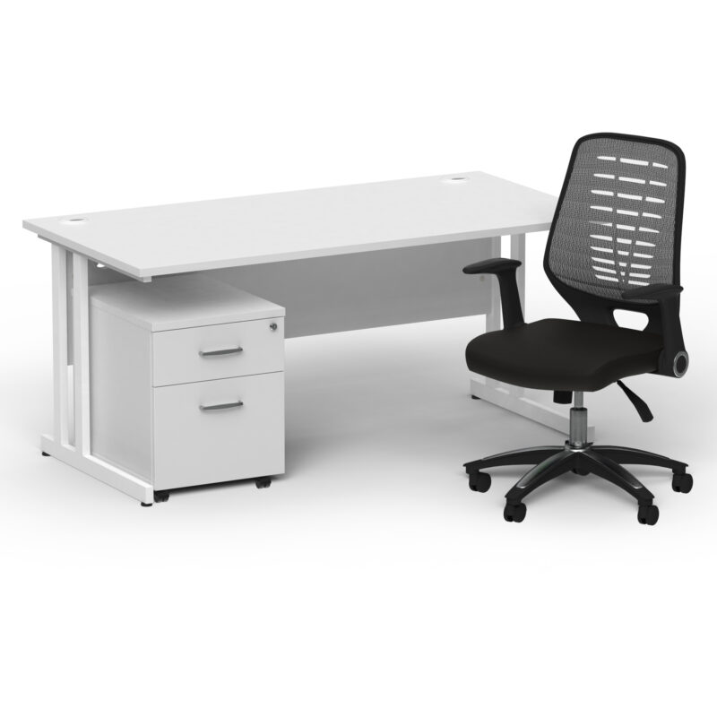 Pace 1600mm Cantilever Straight Desk With Mobile Pedestal and Croft Silver Back Operator Chair - Image 33