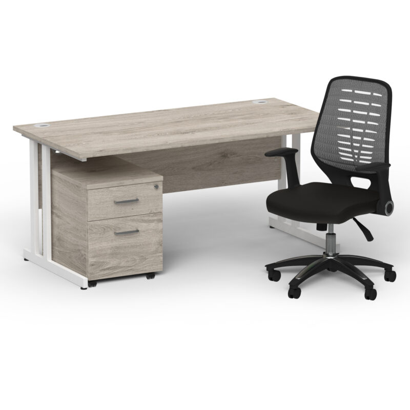 Pace 1600mm Cantilever Straight Desk With Mobile Pedestal and Croft Silver Back Operator Chair - Image 35