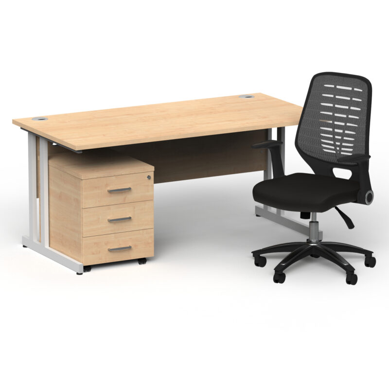 Pace 1600mm Cantilever Straight Desk With Mobile Pedestal and Croft Silver Back Operator Chair - Image 39
