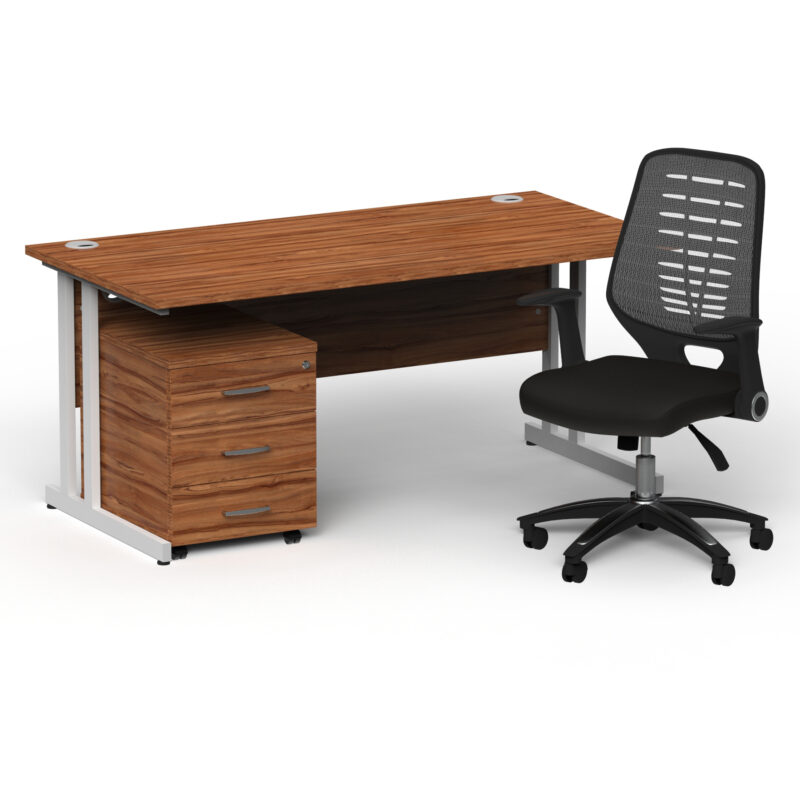 Pace 1600mm Cantilever Straight Desk With Mobile Pedestal and Croft Silver Back Operator Chair - Image 43
