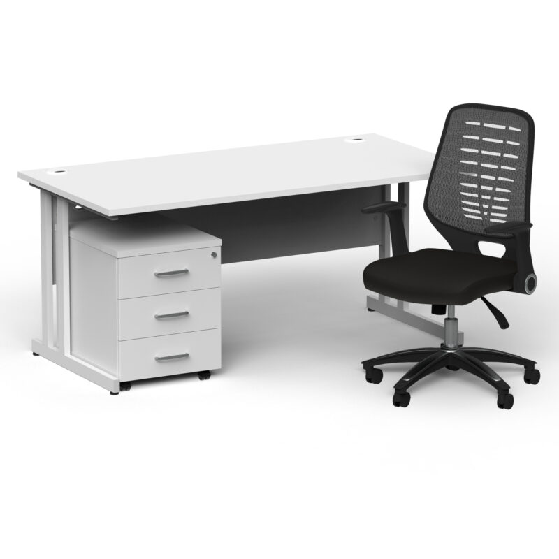 Pace 1600mm Cantilever Straight Desk With Mobile Pedestal and Croft Silver Back Operator Chair - Image 45