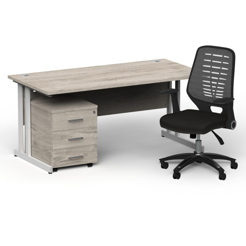 Pace 1600mm Cantilever Straight Desk With Mobile Pedestal and Croft Silver Back Operator Chair - Image 47
