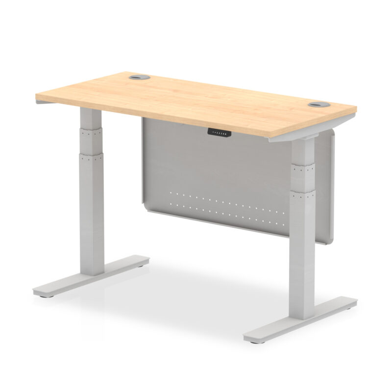 Brisk Height Adjustable Slimline Desk With Cable Ports With Steel Modesty Panel - Image 11