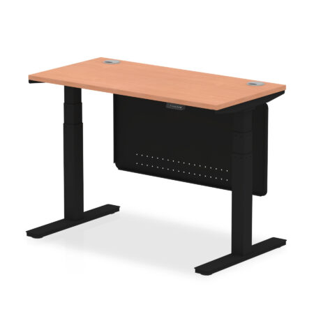 Brisk Height Adjustable Slimline Desk With Cable Ports With Steel Modesty Panel