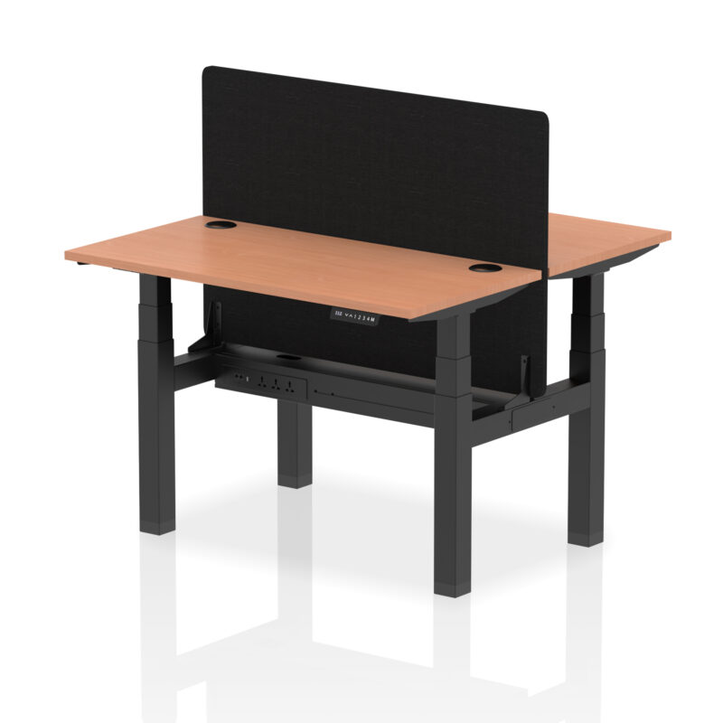 Brisk Back-to-Back Slimline Height Adjustable Bench Desk - 2 Person with Black Straight Screen