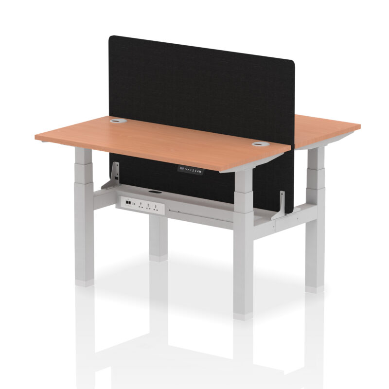 Brisk Back-to-Back Slimline Height Adjustable Bench Desk - 2 Person with Black Straight Screen - Image 2