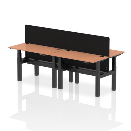 Brisk Back-to-Back Slimline Height Adjustable Bench Desk - 4 Person with Black Straight Screen