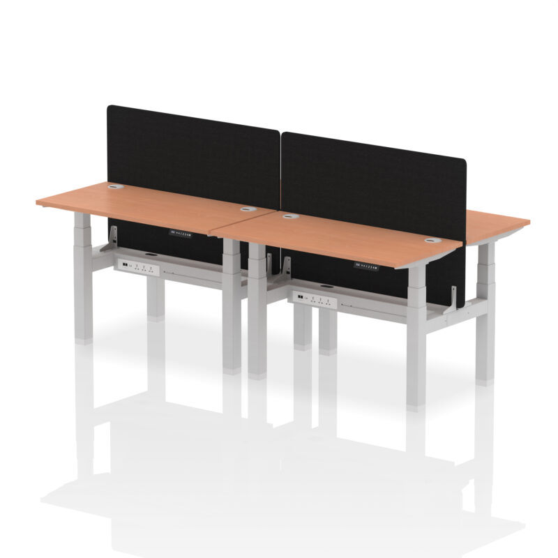 Brisk Back-to-Back Slimline Height Adjustable Bench Desk - 4 Person with Black Straight Screen - Image 2
