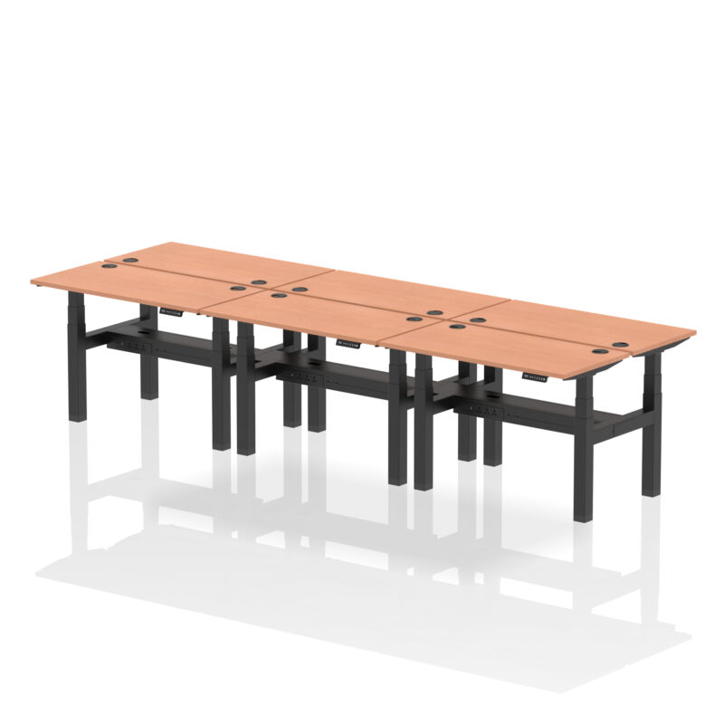 Brisk Back-to-Back Slimline Height Adjustable Bench Desk - 6 Person