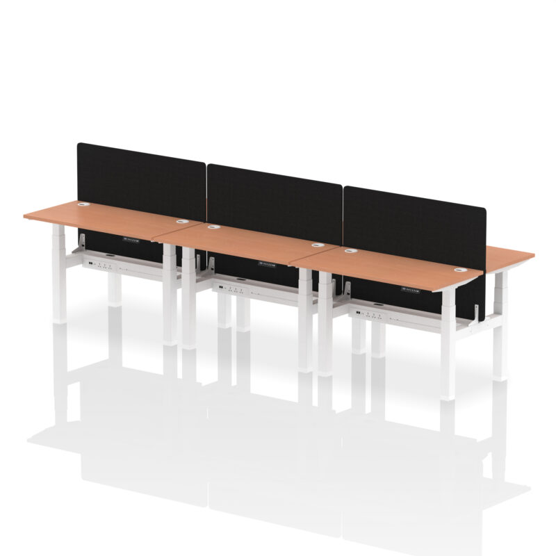 Brisk Back-to-Back Slimline Height Adjustable Bench Desk - 6 Person with Black Straight Screen - Image 3