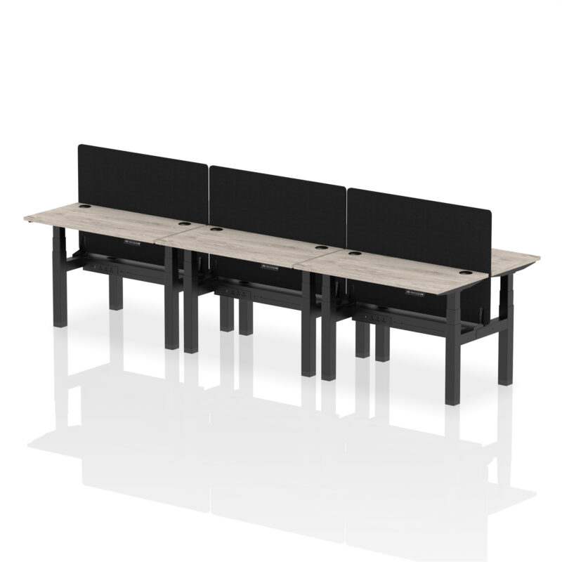 Brisk Back-to-Back Slimline Height Adjustable Bench Desk - 6 Person with Black Straight Screen - Image 7