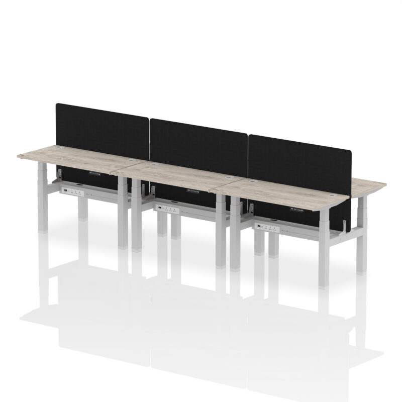 Brisk Back-to-Back Slimline Height Adjustable Bench Desk - 6 Person with Black Straight Screen - Image 8