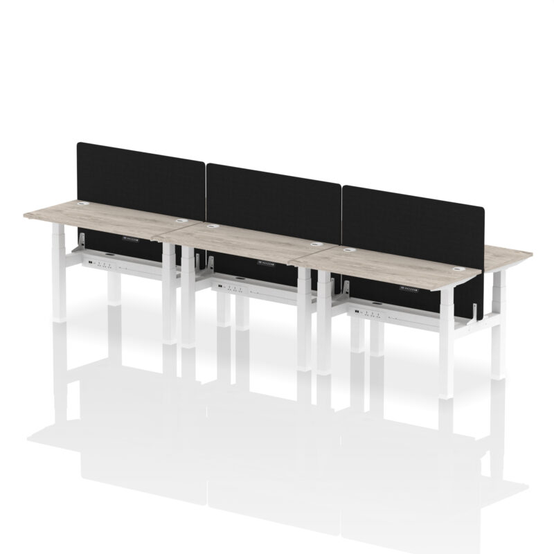 Brisk Back-to-Back Slimline Height Adjustable Bench Desk - 6 Person with Black Straight Screen - Image 9
