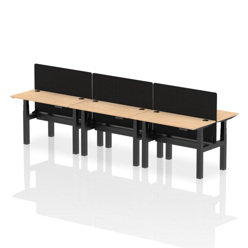 Brisk Back-to-Back Slimline Height Adjustable Bench Desk - 6 Person with Black Straight Screen - Image 10