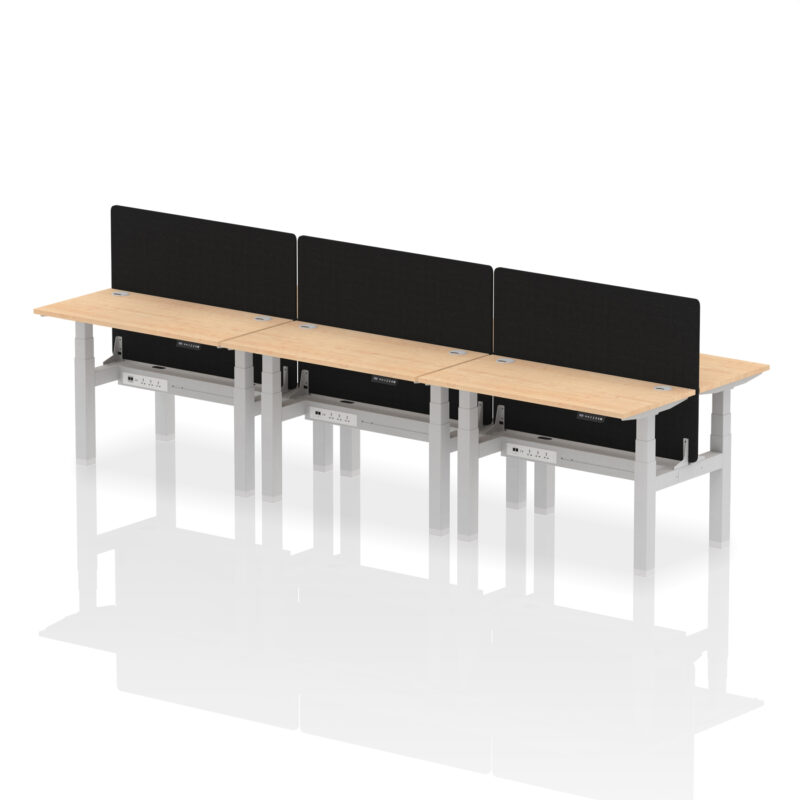 Brisk Back-to-Back Slimline Height Adjustable Bench Desk - 6 Person with Black Straight Screen - Image 11