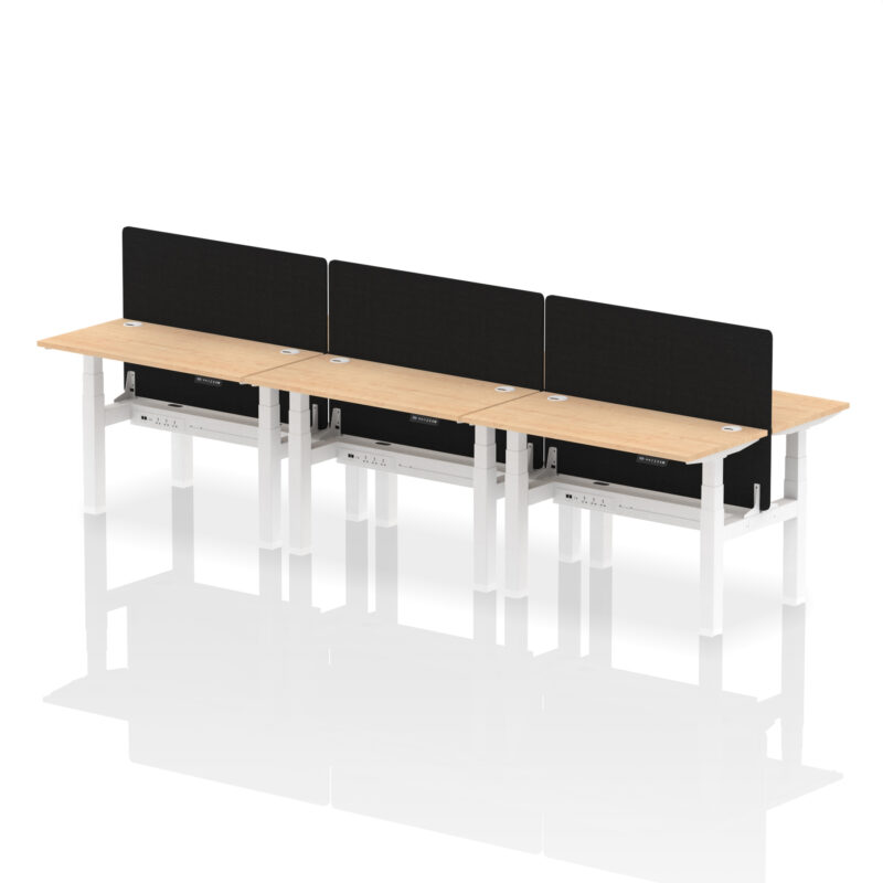 Brisk Back-to-Back Slimline Height Adjustable Bench Desk - 6 Person with Black Straight Screen - Image 12