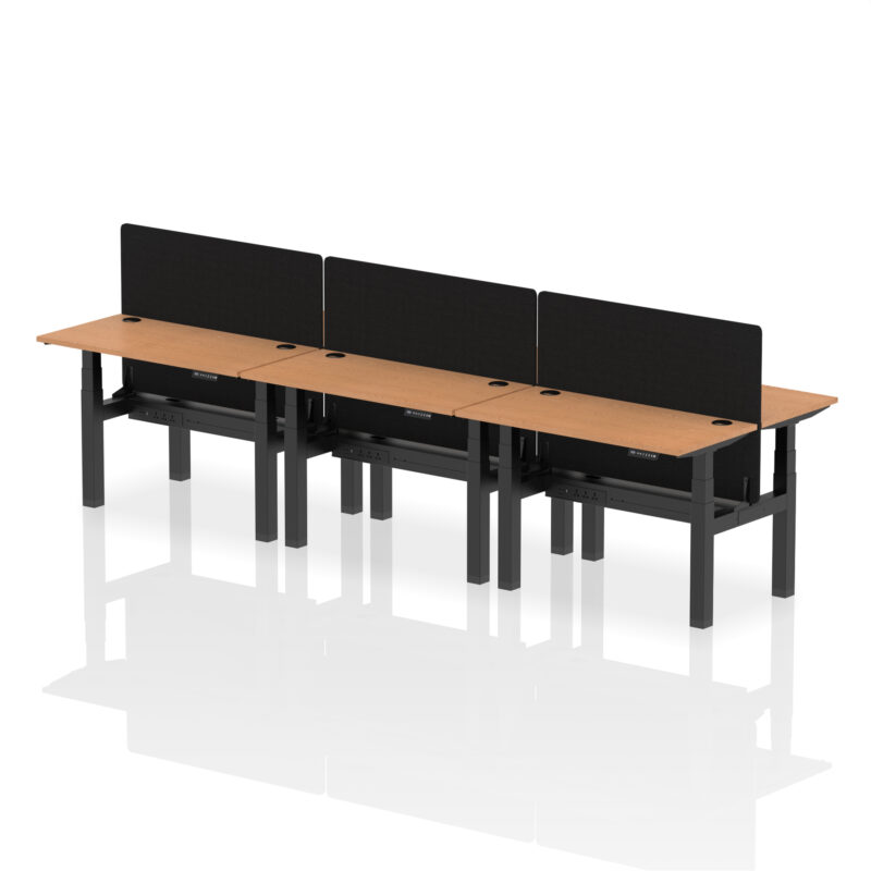 Brisk Back-to-Back Slimline Height Adjustable Bench Desk - 6 Person with Black Straight Screen - Image 13