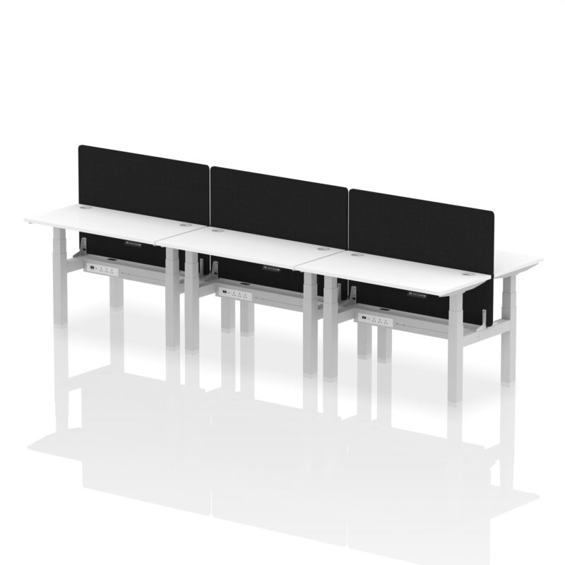 Brisk Back-to-Back Slimline Height Adjustable Bench Desk - 6 Person with Black Straight Screen - Image 20