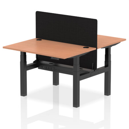 Brisk Back-to-Back Height Adjustable Bench Desk - 2 Person with Black Straight Screen